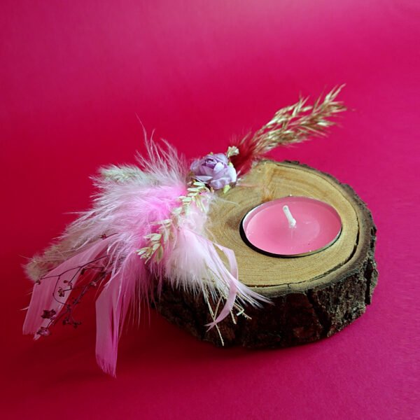 Wood Log Tealight Holder - Pink