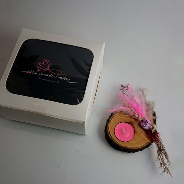 Wood Log Tealight Holder - Pink - Image 4