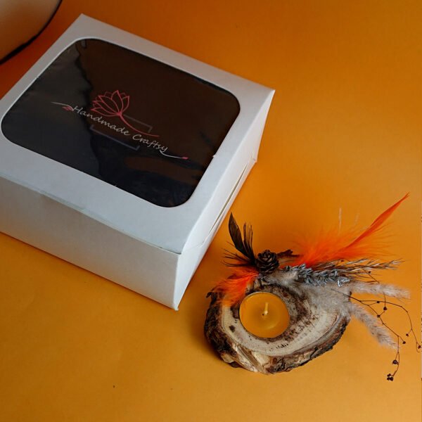 Wood Slice Tealight Holder - Orange (scented) - Image 4