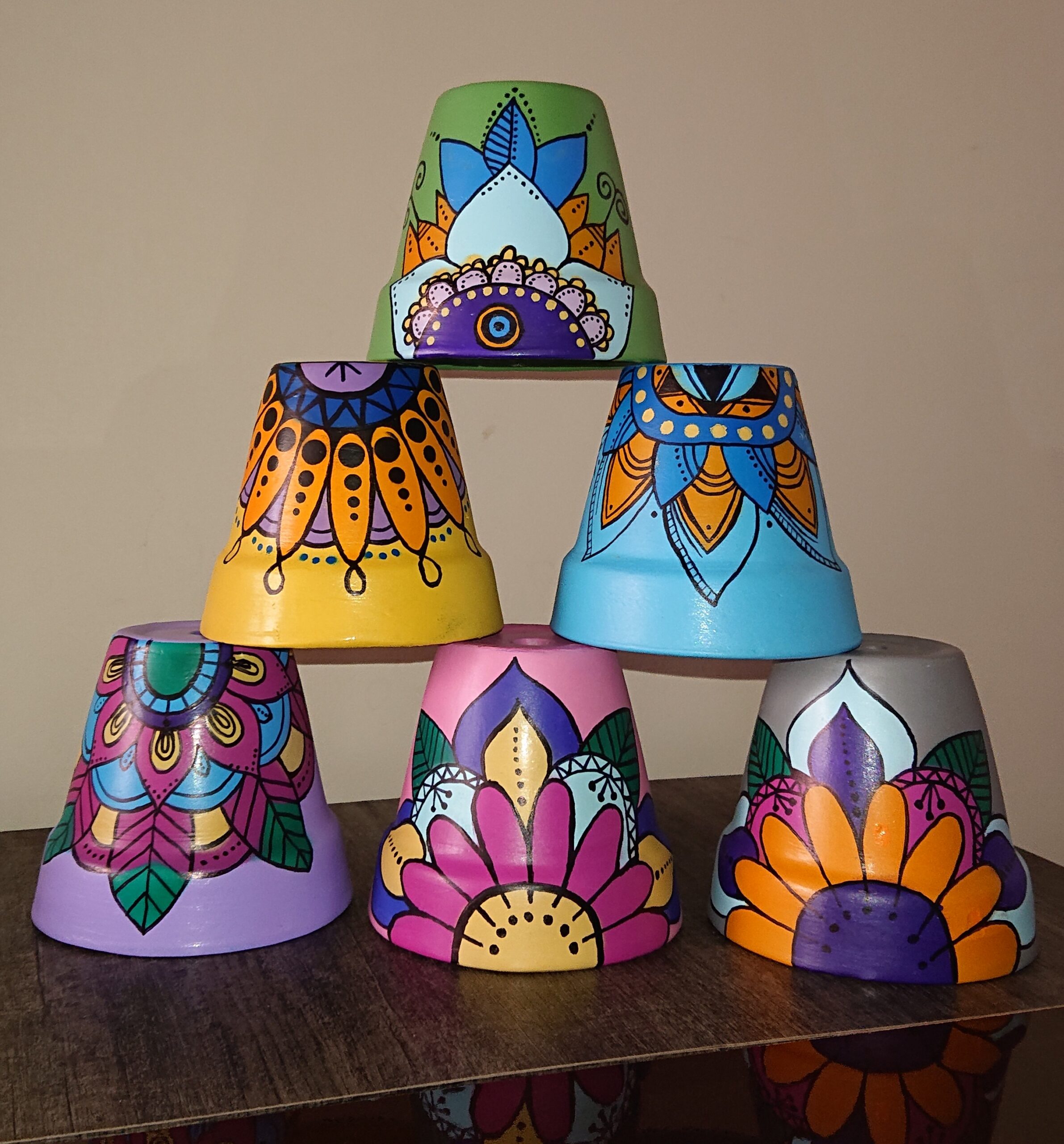 Hand Painted Plant Pots | Mandala Art | Set of 6 Pots