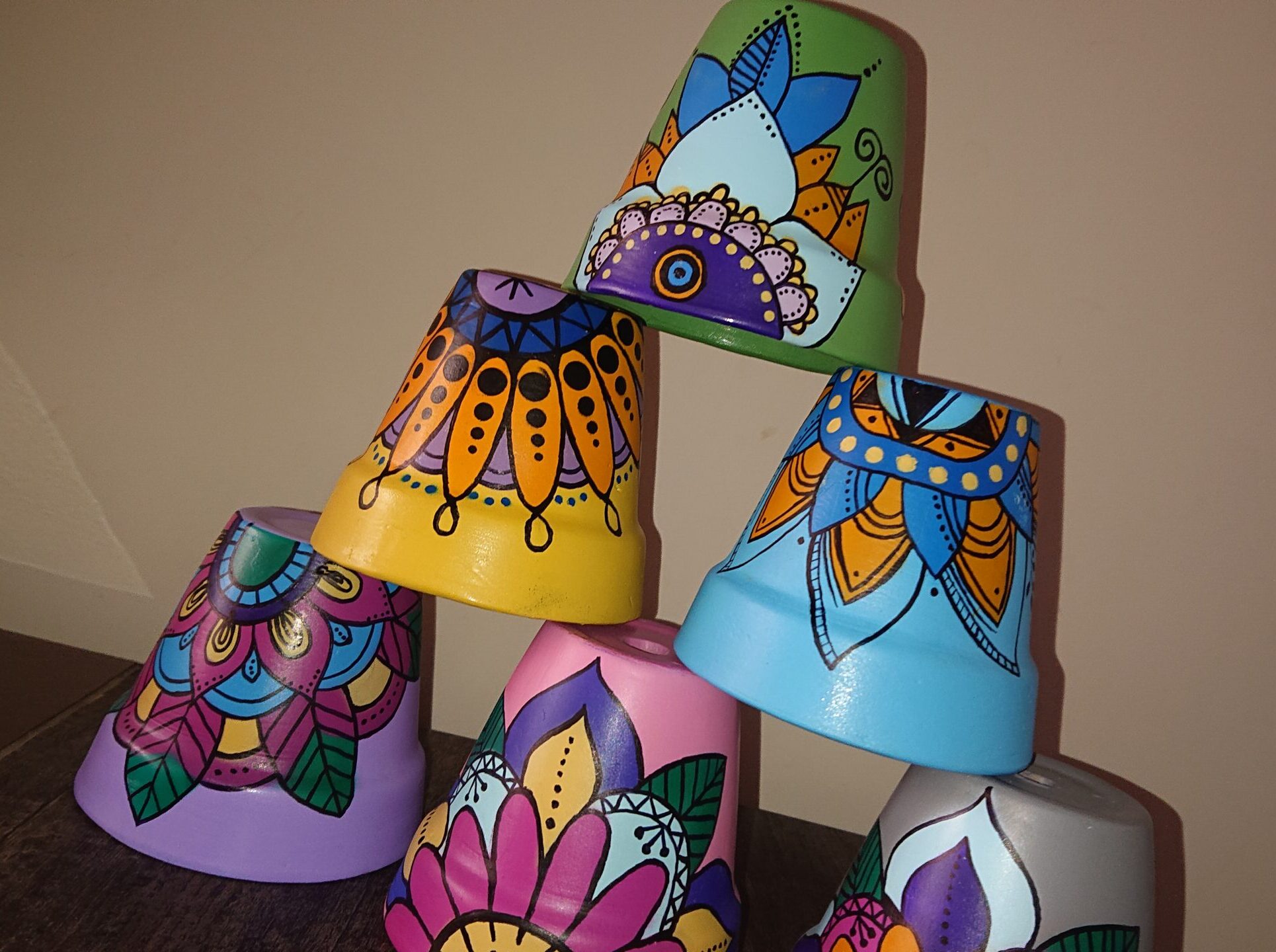 Hand Painted Plant Pots | Mandala Art | Set of 6 Pots - Image 2